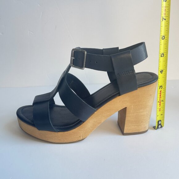 A.P.C. Navy Platform Sandals with Wood Block Heels - Picture 15 of 16